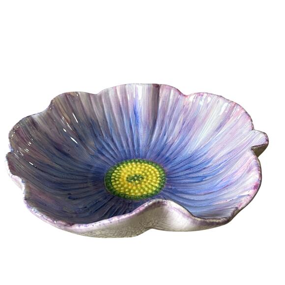 MAXCERA Purple Flower Ceramic Serving Bowl 12in Spring Easter New - Picture 1 of 15